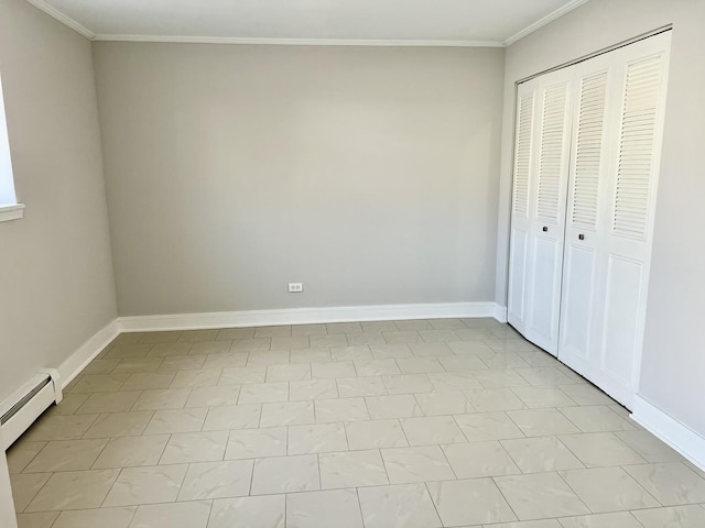 5424 W Ferdinand St Unit 104, Chicago, IL 60644 - unfurnished bedroom featuring crown molding, a closet, and baseboards