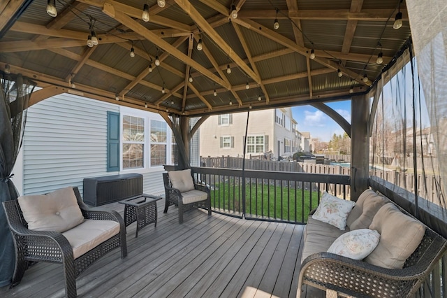 201 Valencia Pkwy, Gilberts, IL 60136 - wooden terrace featuring outdoor lounge area, a gazebo, and fence