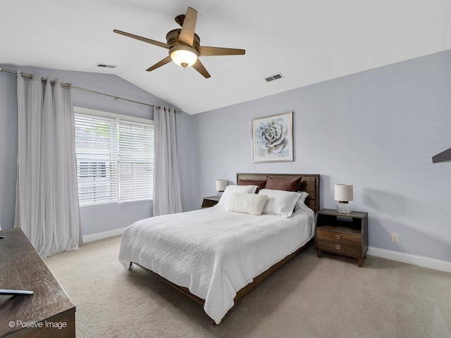 14 Wildflower Way, Streamwood, IL 60107 - bedroom featuring baseboards, vaulted ceiling, light colored carpet, and ceiling fan