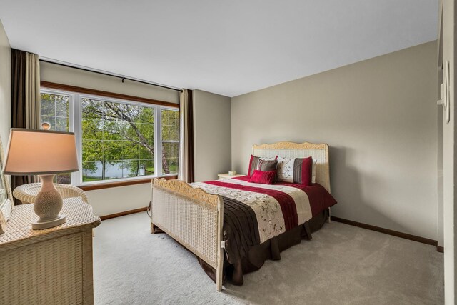 bedroom with baseboards and carpet