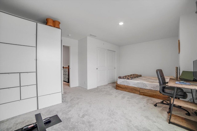 office featuring recessed lighting, carpet, and visible vents