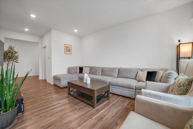 living area featuring recessed lighting and wood finished floors