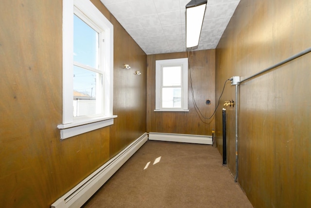 2644 Commercial Ave, South Chicago Heights, IL 60411 - entryway with wood walls, a baseboard radiator, and carpet
