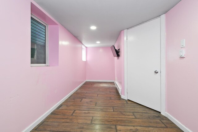 2644 Commercial Ave, South Chicago Heights, IL 60411 - hall featuring a baseboard radiator, wood-type flooring, baseboards, and recessed lighting