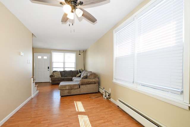 2644 Commercial Ave, South Chicago Heights, IL 60411 - living room with light wood-type flooring, a baseboard heating unit, baseboards, and ceiling fan