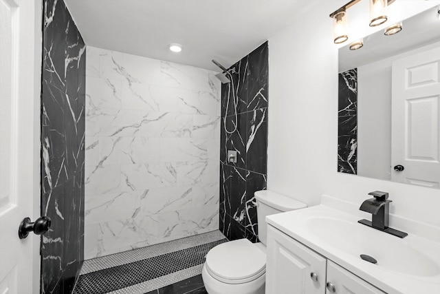 125 W 103rd Pl, Chicago, IL 60628 - full bath featuring toilet, a stall shower, vanity, and recessed lighting
