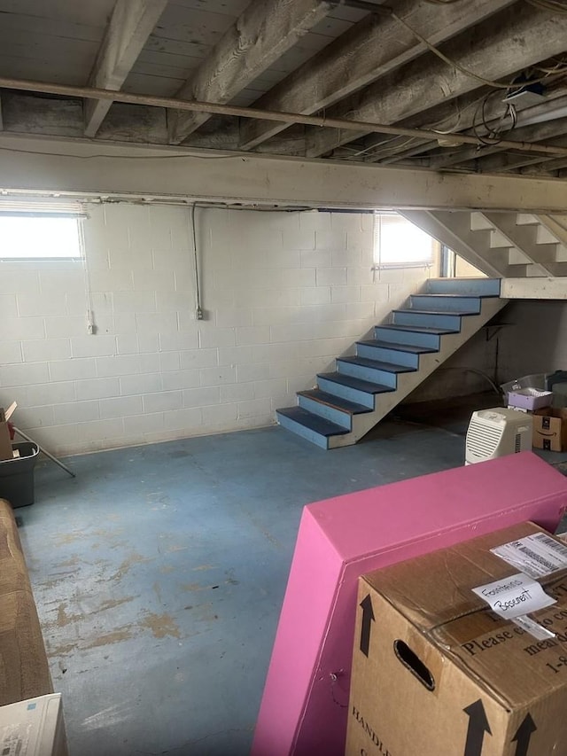 below grade area featuring stairway