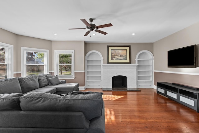 701 N 4th Ave, Maywood, IL 60153 - living area featuring recessed lighting, built in features, a ceiling fan, and wood finished floors