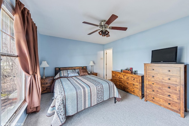 bedroom with carpet flooring and ceiling fan