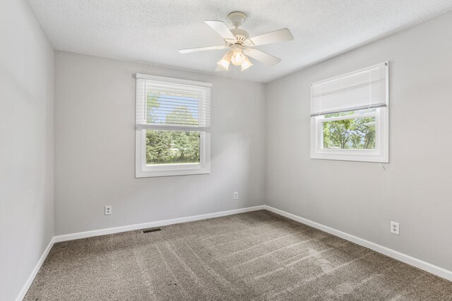 2409 Valkar Ln, Champaign, IL 61822 - empty room with healthy amount of natural light, carpet flooring, a textured ceiling, baseboards, and a ceiling fan