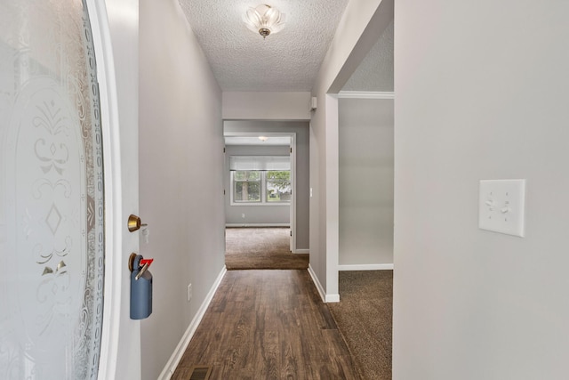 2409 Valkar Ln, Champaign, IL 61822 - corridor with a textured ceiling, baseboards, wood finished floors, and carpet