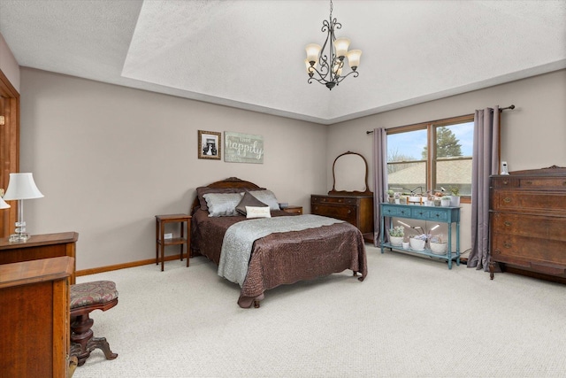 15306 S Heritage Dr, Plainfield, IL 60544 - bedroom with baseboards, a raised ceiling, an inviting chandelier, a textured ceiling, and carpet flooring