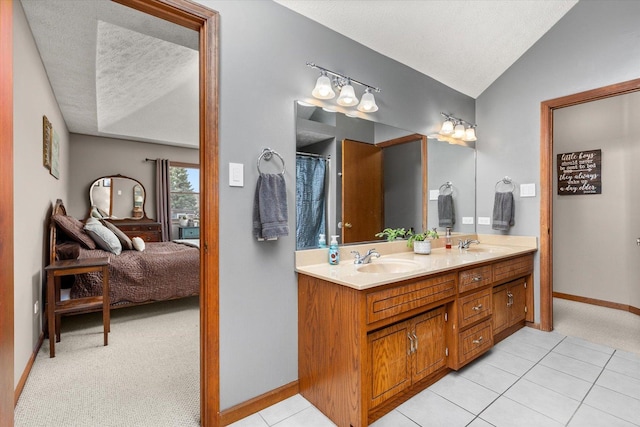15306 S Heritage Dr, Plainfield, IL 60544 - bathroom with vaulted ceiling, a sink, and a textured ceiling