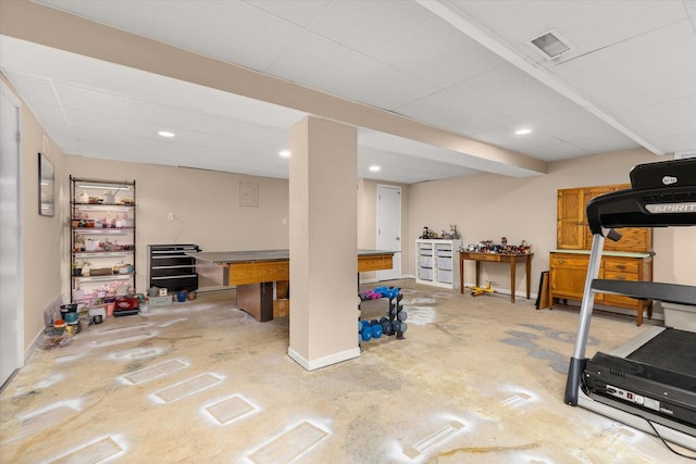 15306 S Heritage Dr, Plainfield, IL 60544 - finished below grade area with visible vents, baseboards, and a paneled ceiling