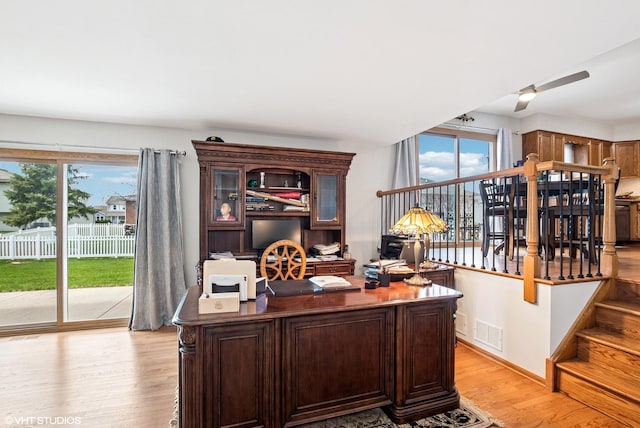 681 Vanderbilt Dr, New Lenox, IL 60451 - home office featuring a ceiling fan, visible vents, plenty of natural light, and light wood-style floors