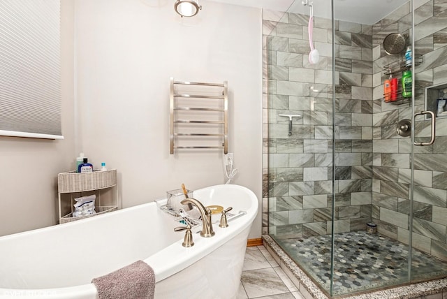 681 Vanderbilt Dr, New Lenox, IL 60451 - full bathroom featuring a freestanding bath, a shower stall, radiator heating unit, and marble finish floor
