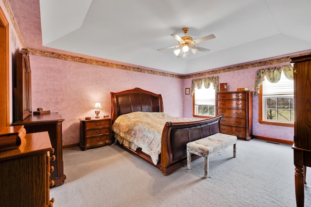 1581 Hunting Hound Ln, Bartlett, IL 60103 - carpeted bedroom with ceiling fan, baseboards, lofted ceiling, and visible vents