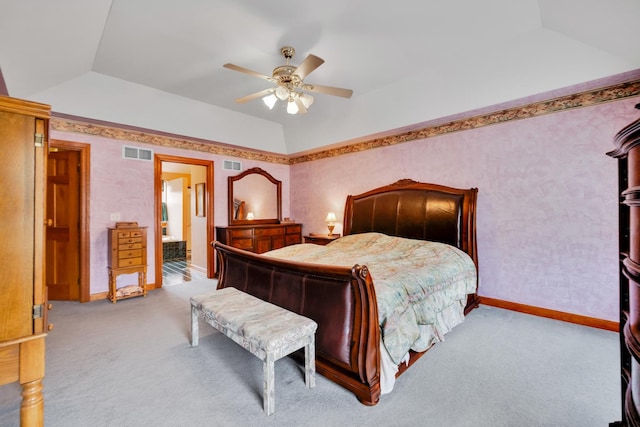 1581 Hunting Hound Ln, Bartlett, IL 60103 - carpeted bedroom with visible vents, baseboards, a ceiling fan, and lofted ceiling