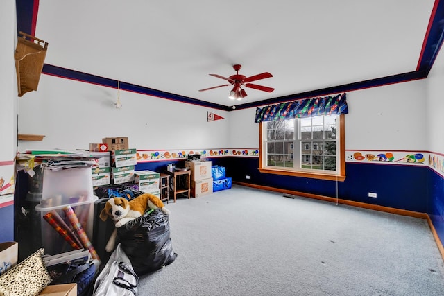 1581 Hunting Hound Ln, Bartlett, IL 60103 - playroom with carpet flooring, ornamental molding, and ceiling fan