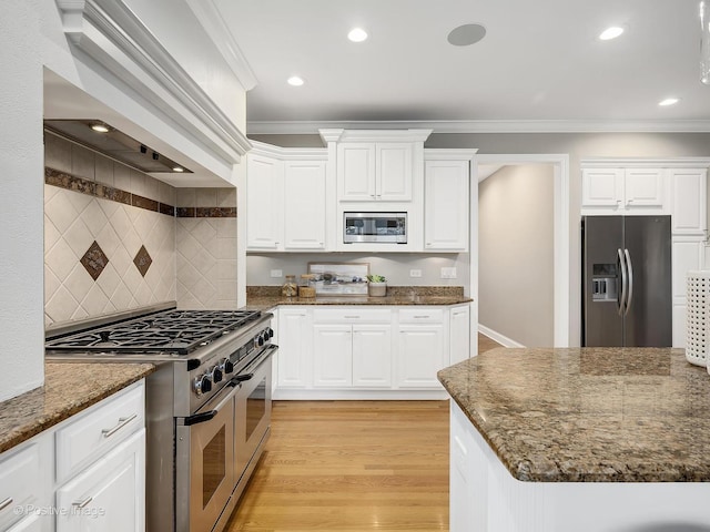 4716 Wallbank Ave, Downers Grove, IL 60515 - kitchen featuring stainless steel appliances, white cabinetry, and crown molding