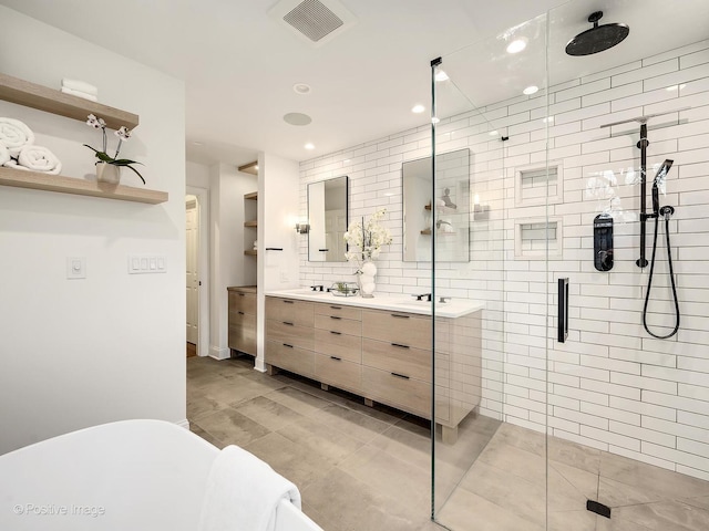 4716 Wallbank Ave, Downers Grove, IL 60515 - full bathroom featuring vanity, a soaking tub, tile patterned flooring, a shower stall, and visible vents