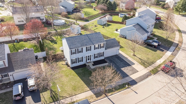 bird's eye view with a residential view