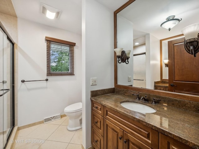 full bathroom with a shower stall, tile patterned floors, and visible vents
