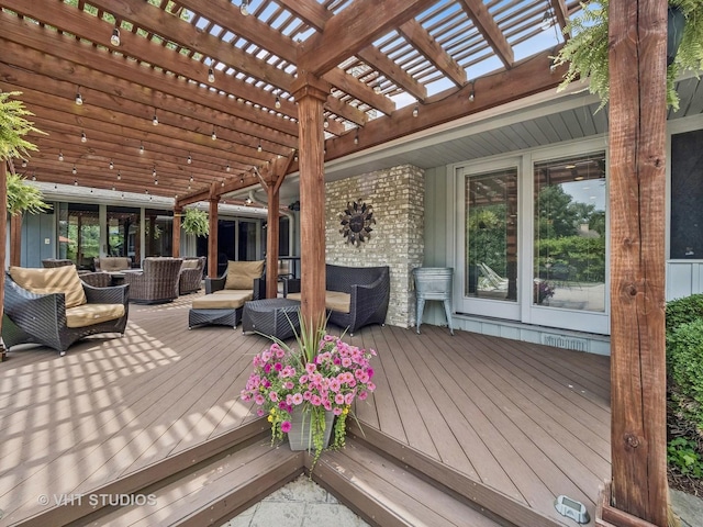 wooden deck featuring a pergola