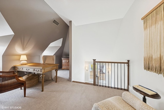 238 S Madison St, Hinsdale, IL 60521 - living area with visible vents, carpet flooring, and lofted ceiling