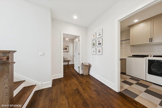 238 S Madison St, Hinsdale, IL 60521 - hallway featuring independent washer and dryer, wood finished floors, baseboards, and recessed lighting