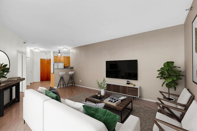 600 N Kingsbury St Unit 1114, Chicago, IL 60654 - living room featuring light wood-style flooring and baseboards