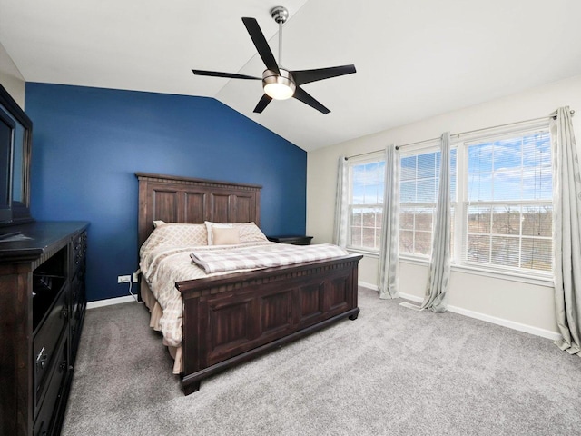 2409 Golf Ridge Cir, Naperville, IL 60563 - carpeted bedroom with baseboards, vaulted ceiling, and a ceiling fan
