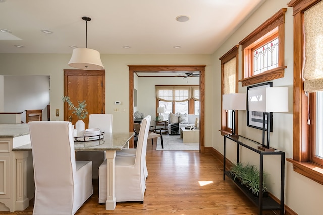 620 S Scoville Ave, Oak Park, IL 60304 - dining room with recessed lighting, light wood-type flooring, and ceiling fan