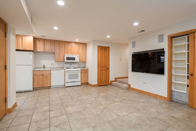 620 S Scoville Ave, Oak Park, IL 60304 - kitchen featuring a sink, baseboards, decorative backsplash, white appliances, and light countertops