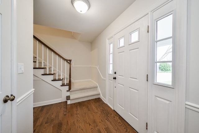 1007 Canonero Dr, Naperville, IL 60540 - foyer with a wealth of natural light, stairs, and dark wood-style flooring
