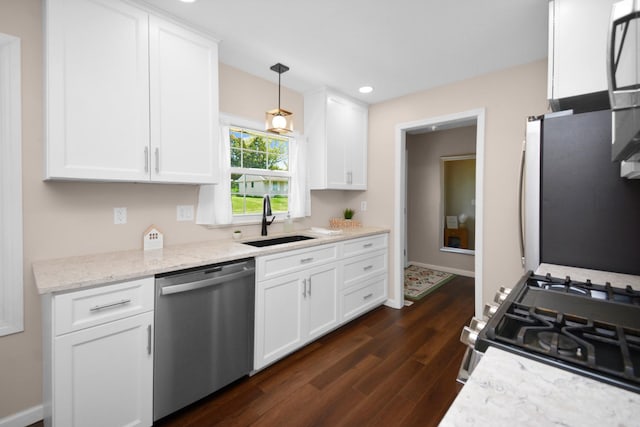 1603 Aurora Way, Normal, IL 61761 - kitchen featuring stainless steel appliances, a sink, dark wood finished floors, recessed lighting, and baseboards