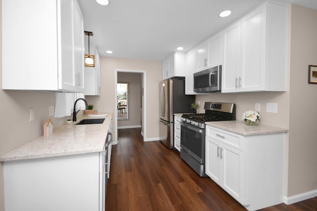 1603 Aurora Way, Normal, IL 61761 - kitchen featuring stainless steel appliances, a sink, recessed lighting, white cabinetry, and dark wood finished floors