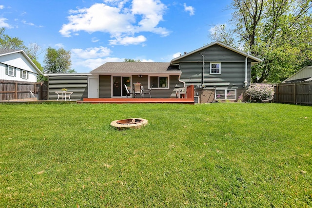 1603 Aurora Way, Normal, IL 61761 - rear view of house with a fire pit and a deck