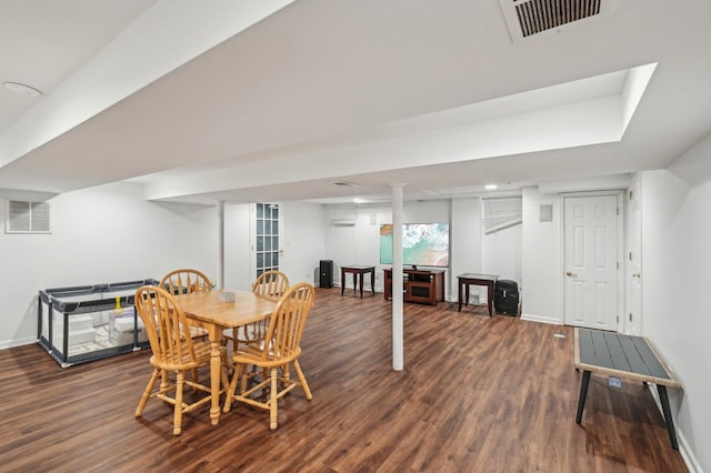 dining area with recessed lighting, baseboards, visible vents, and wood finished floors