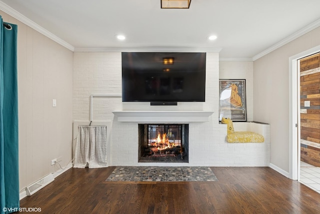 1130 Crestwood Dr, Northbrook, IL 60062 - living area with crown molding, baseboards, wood finished floors, and a fireplace