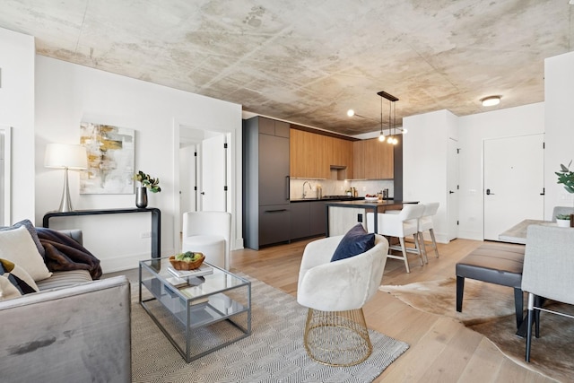 living area featuring light wood finished floors