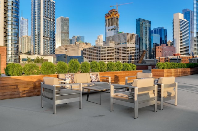view of patio / terrace featuring a city view