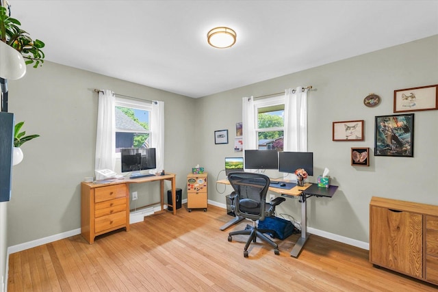 office space with light wood finished floors and baseboards