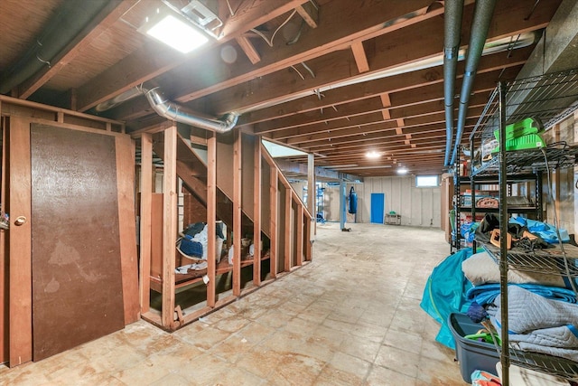 view of unfinished basement