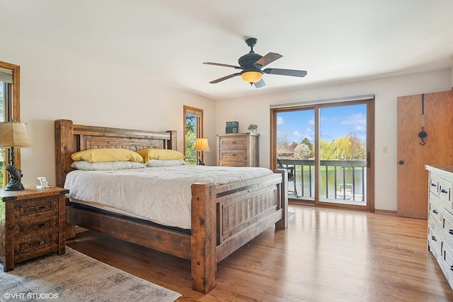 22846 W Lochanora Dr, Hawthorn Woods, IL 60047 - bedroom with access to exterior, light wood-style floors, ceiling fan, and baseboards