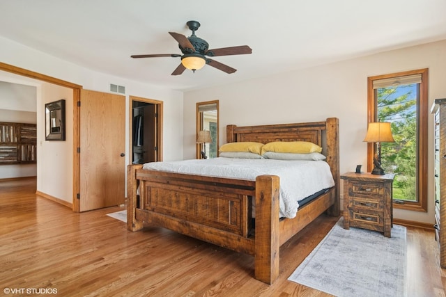 22846 W Lochanora Dr, Hawthorn Woods, IL 60047 - bedroom with light wood finished floors, a ceiling fan, and baseboards