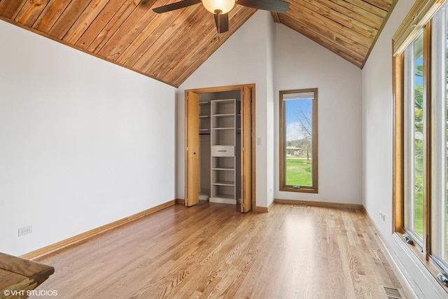 22846 W Lochanora Dr, Hawthorn Woods, IL 60047 - unfurnished room with wood ceiling, healthy amount of natural light, a ceiling fan, vaulted ceiling, and light wood-style flooring