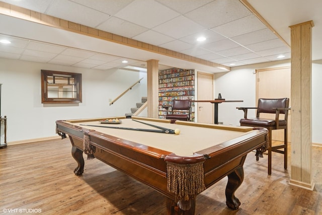 22846 W Lochanora Dr, Hawthorn Woods, IL 60047 - game room featuring wood finished floors, a paneled ceiling, baseboards, pool table, and recessed lighting