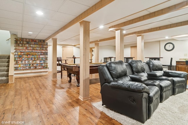 22846 W Lochanora Dr, Hawthorn Woods, IL 60047 - living area featuring pool table, stairs, light wood-style floors, and recessed lighting