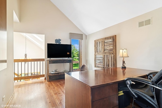 22846 W Lochanora Dr, Hawthorn Woods, IL 60047 - home office featuring light wood-style floors and high vaulted ceiling
